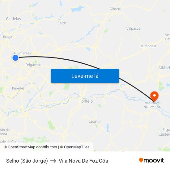 Selho (São Jorge) to Vila Nova De Foz Côa map