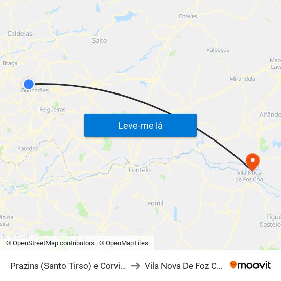 Prazins (Santo Tirso) e Corvite to Vila Nova De Foz Côa map