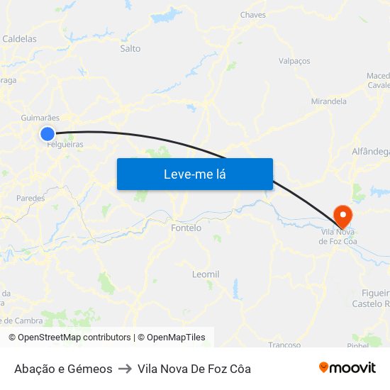Abação e Gémeos to Vila Nova De Foz Côa map