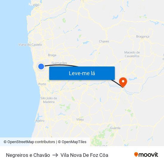 Negreiros e Chavão to Vila Nova De Foz Côa map