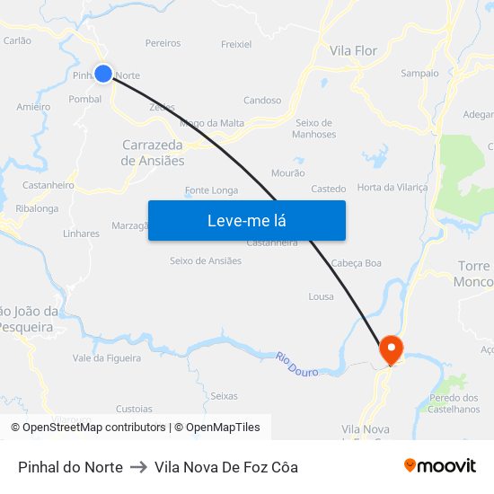 Pinhal do Norte to Vila Nova De Foz Côa map
