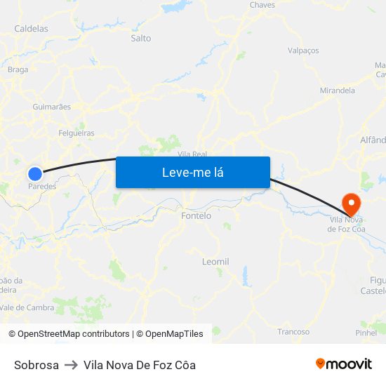 Sobrosa to Vila Nova De Foz Côa map