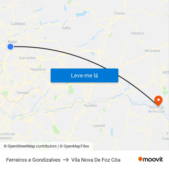 Ferreiros e Gondizalves to Vila Nova De Foz Côa map