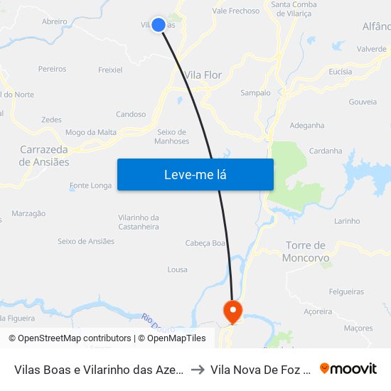 Vilas Boas e Vilarinho das Azenhas to Vila Nova De Foz Côa map