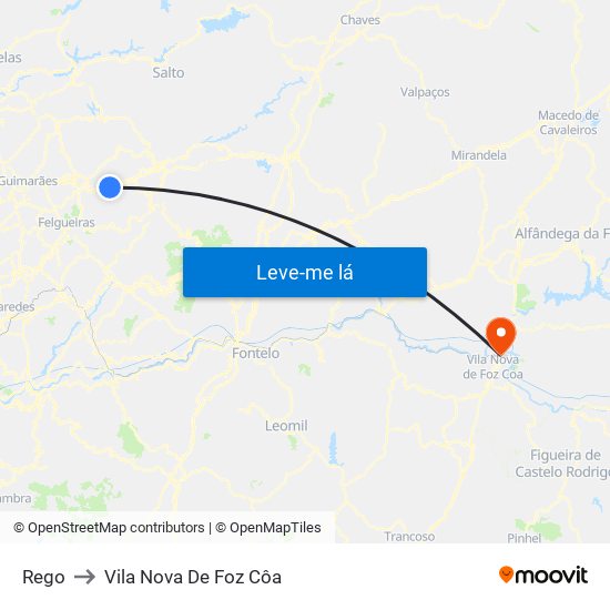 Rego to Vila Nova De Foz Côa map
