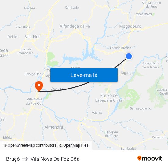 Bruçó to Vila Nova De Foz Côa map