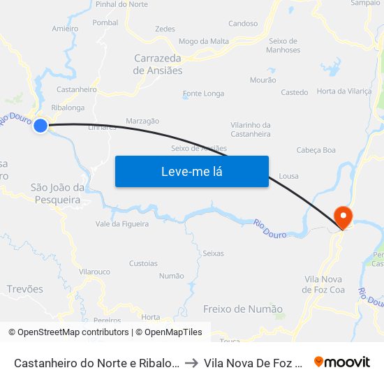 Castanheiro do Norte e Ribalonga to Vila Nova De Foz Côa map