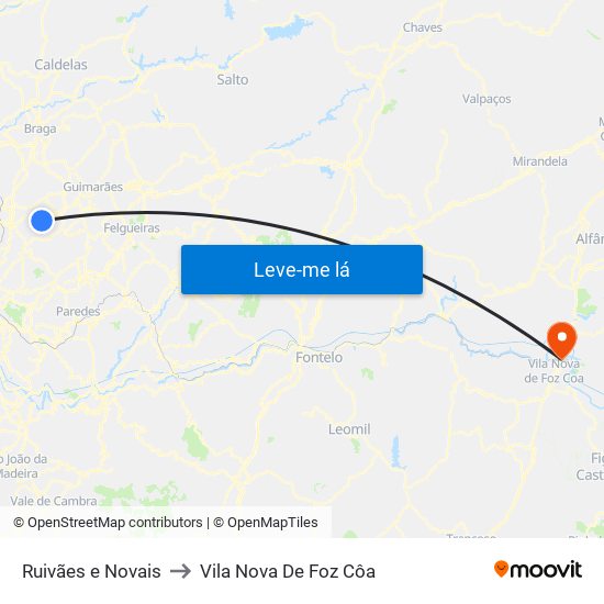 Ruivães e Novais to Vila Nova De Foz Côa map