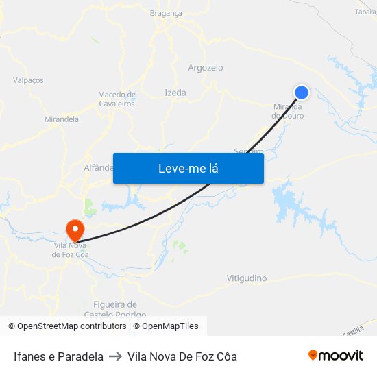 Ifanes e Paradela to Vila Nova De Foz Côa map
