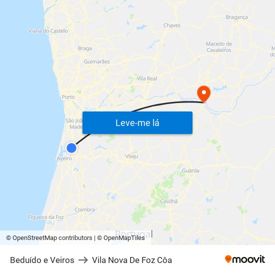 Beduído e Veiros to Vila Nova De Foz Côa map