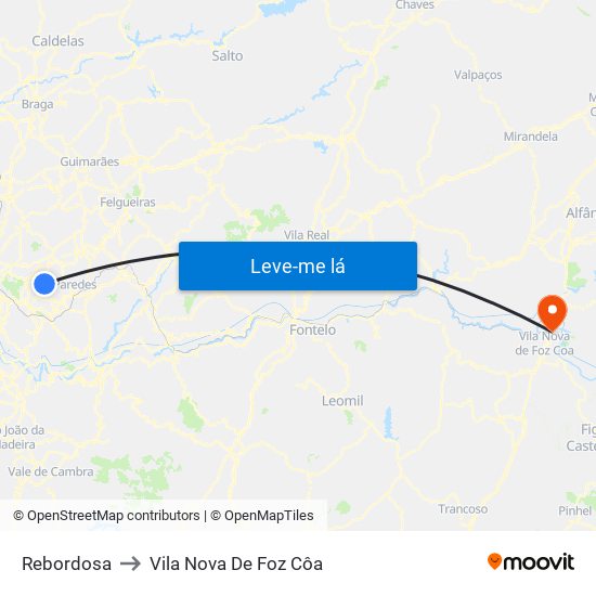 Rebordosa to Vila Nova De Foz Côa map