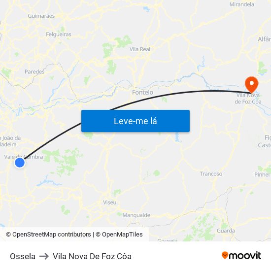 Ossela to Vila Nova De Foz Côa map