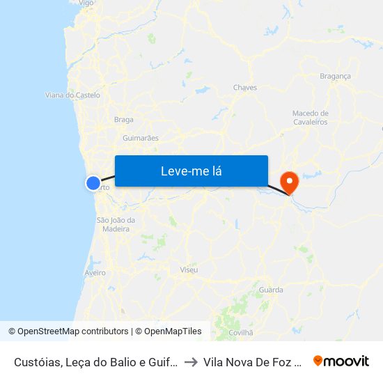 Custóias, Leça do Balio e Guifões to Vila Nova De Foz Côa map