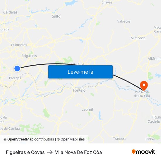 Figueiras e Covas to Vila Nova De Foz Côa map