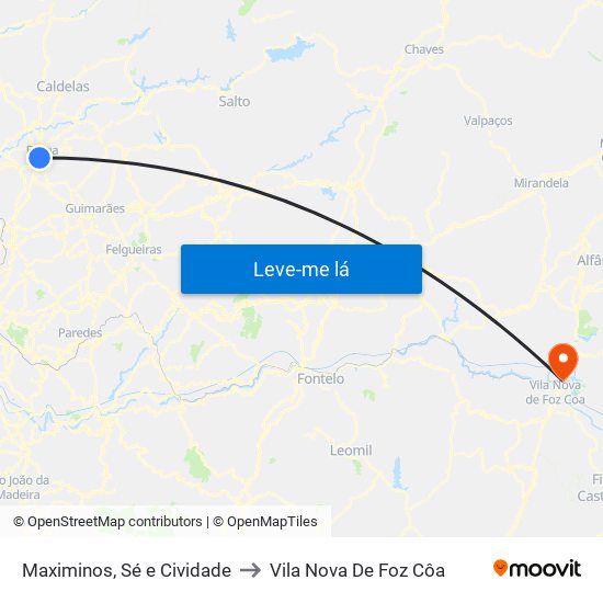 Maximinos, Sé e Cividade to Vila Nova De Foz Côa map