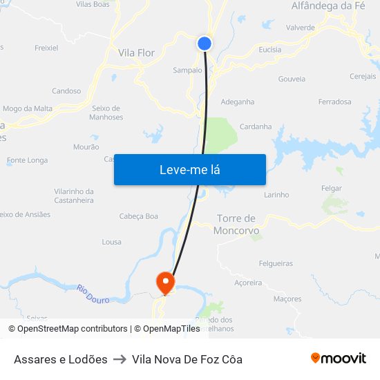 Assares e Lodões to Vila Nova De Foz Côa map