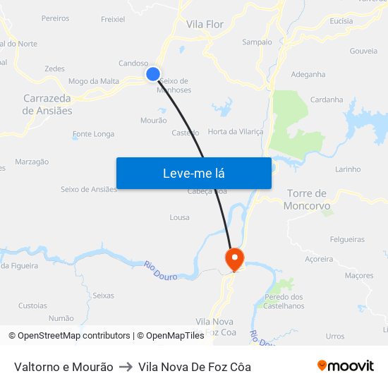 Valtorno e Mourão to Vila Nova De Foz Côa map