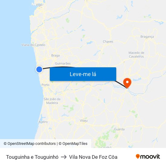 Touguinha e Touguinhó to Vila Nova De Foz Côa map
