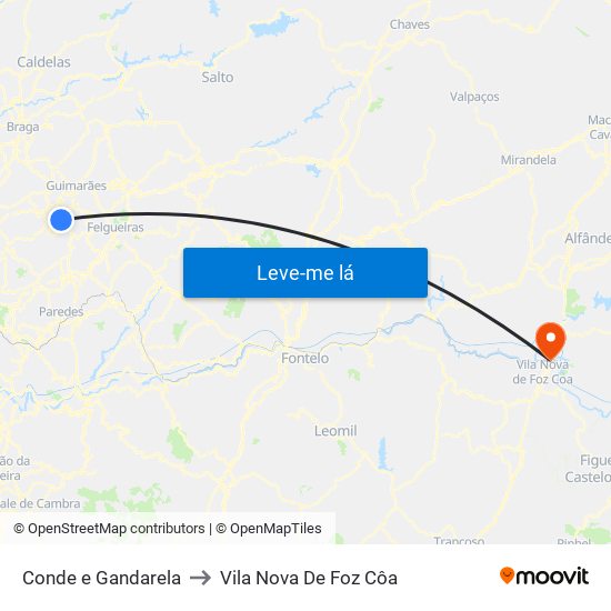 Conde e Gandarela to Vila Nova De Foz Côa map