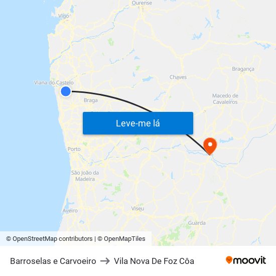 Barroselas e Carvoeiro to Vila Nova De Foz Côa map