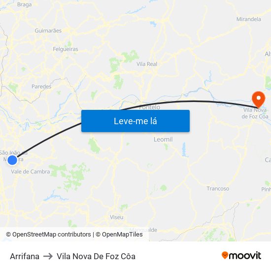 Arrifana to Vila Nova De Foz Côa map
