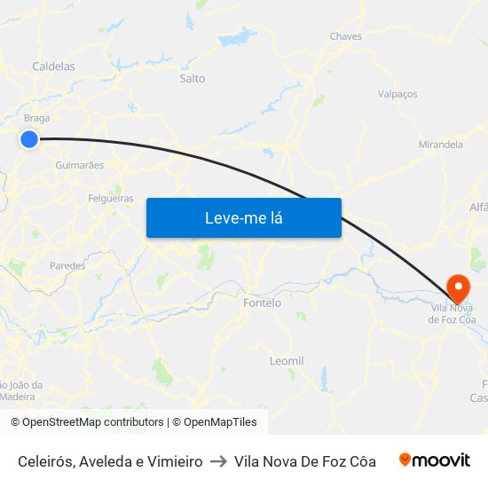 Celeirós, Aveleda e Vimieiro to Vila Nova De Foz Côa map