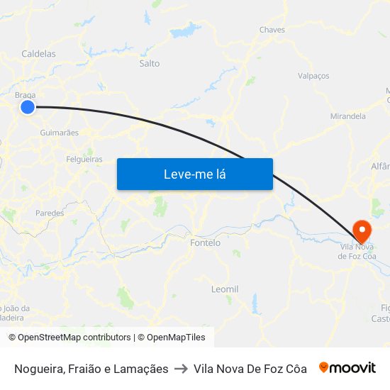 Nogueira, Fraião e Lamaçães to Vila Nova De Foz Côa map