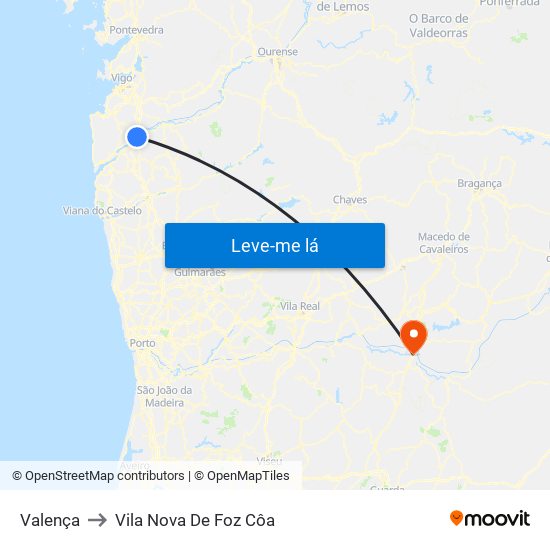 Valença to Vila Nova De Foz Côa map