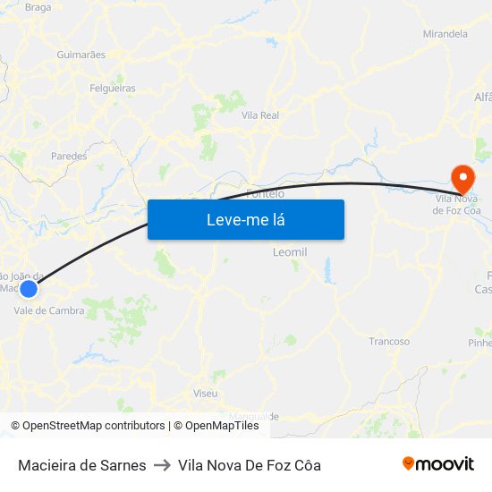 Macieira de Sarnes to Vila Nova De Foz Côa map