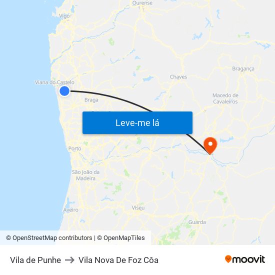 Vila de Punhe to Vila Nova De Foz Côa map