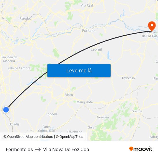 Fermentelos to Vila Nova De Foz Côa map