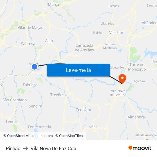 Pinhão to Vila Nova De Foz Côa map