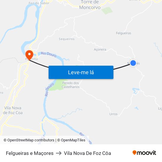 Felgueiras e Maçores to Vila Nova De Foz Côa map
