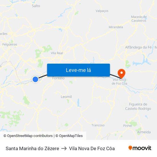 Santa Marinha do Zêzere to Vila Nova De Foz Côa map