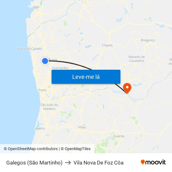 Galegos (São Martinho) to Vila Nova De Foz Côa map