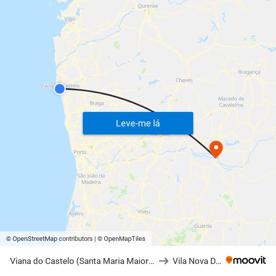 Viana do Castelo (Santa Maria Maior e Monserrate) e Meadela to Vila Nova De Foz Côa map