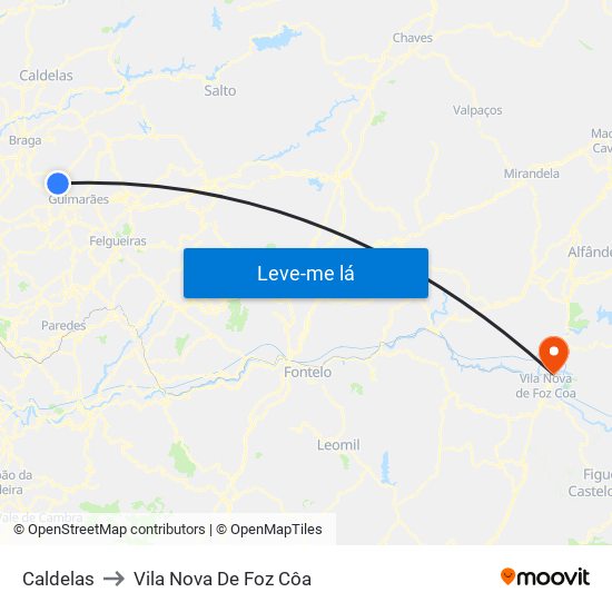 Caldelas to Vila Nova De Foz Côa map