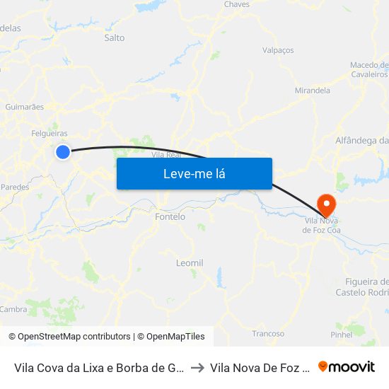 Vila Cova da Lixa e Borba de Godim to Vila Nova De Foz Côa map