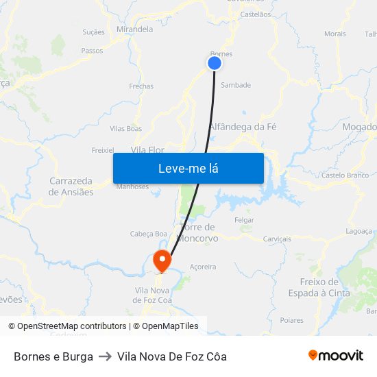 Bornes e Burga to Vila Nova De Foz Côa map