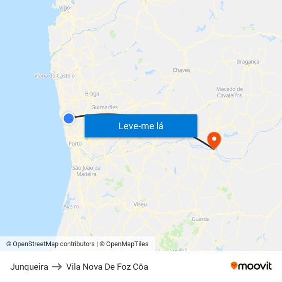 Junqueira to Vila Nova De Foz Côa map