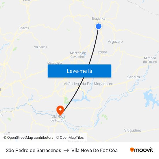 São Pedro de Sarracenos to Vila Nova De Foz Côa map