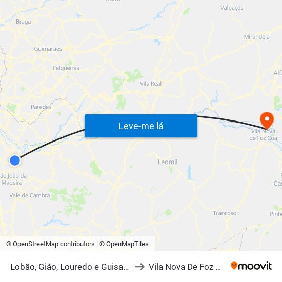 Lobão, Gião, Louredo e Guisande to Vila Nova De Foz Côa map