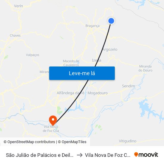 São Julião de Palácios e Deilão to Vila Nova De Foz Côa map