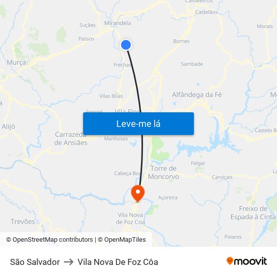 São Salvador to Vila Nova De Foz Côa map
