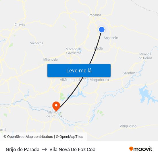 Grijó de Parada to Vila Nova De Foz Côa map