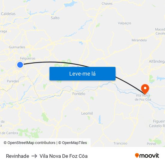 Revinhade to Vila Nova De Foz Côa map