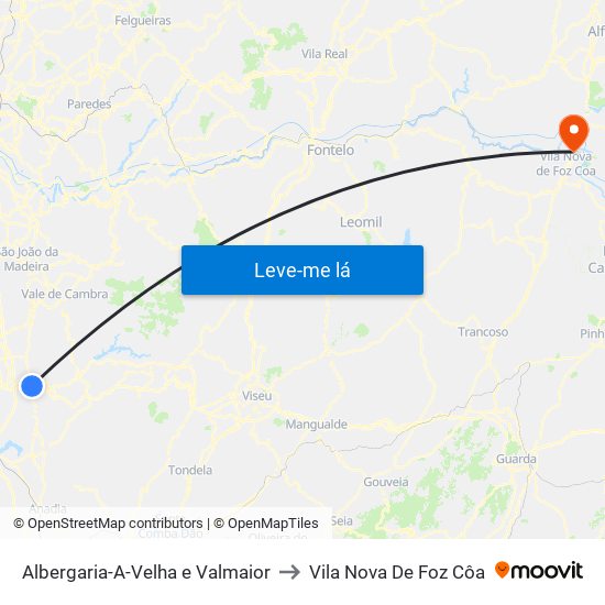 Albergaria-A-Velha e Valmaior to Vila Nova De Foz Côa map