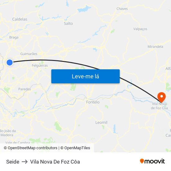 Seide to Vila Nova De Foz Côa map