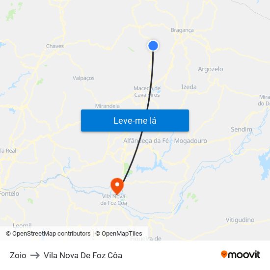 Zoio to Vila Nova De Foz Côa map