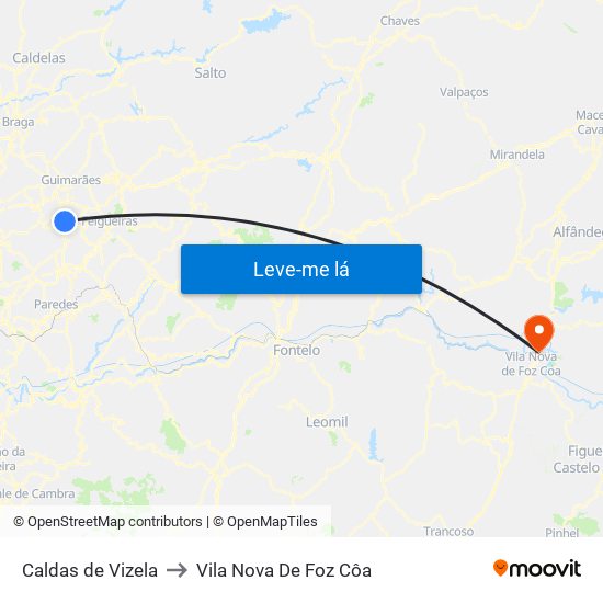 Caldas de Vizela to Vila Nova De Foz Côa map